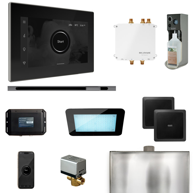Bliss Steam Shower Control Package with iSteamX Control and Linear Steamhead, Black