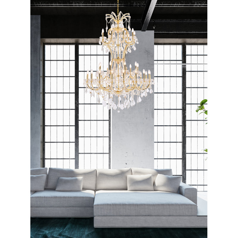 Lustre étagé de style bougie à 36 lumières Stockard, Coupe royale, Doré