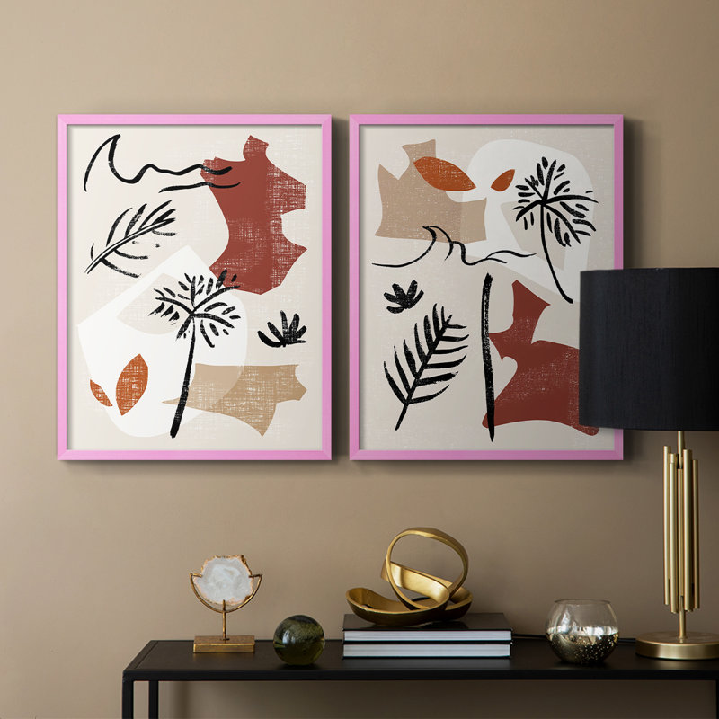 Impression encadrée Soft Palms V-Premium - prête à être accrochée - aucun clou requis - aucun clou requis, Rose