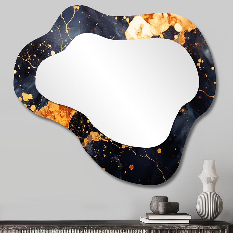 Miroir mural décoratif doré et noir Galaxy Drift - Tachisme, 25 po x 28 po