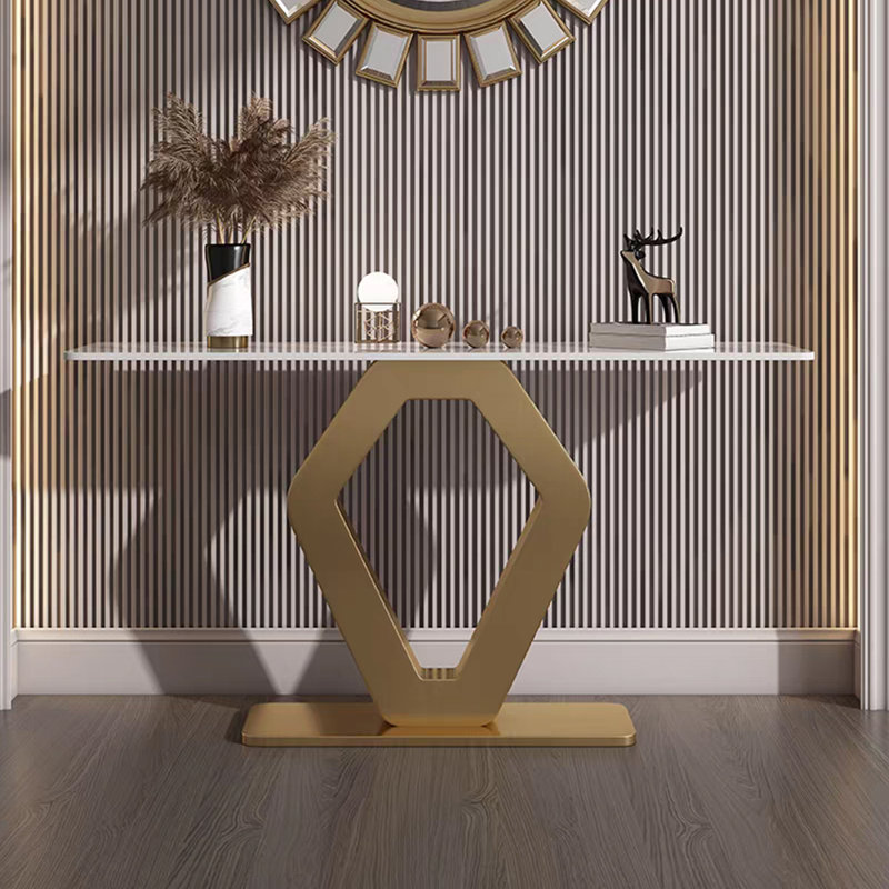 Console moderne en pierre frittée de luxe moderne, Doré, H 31,5 po x l 62,9 po x P 13,7 po