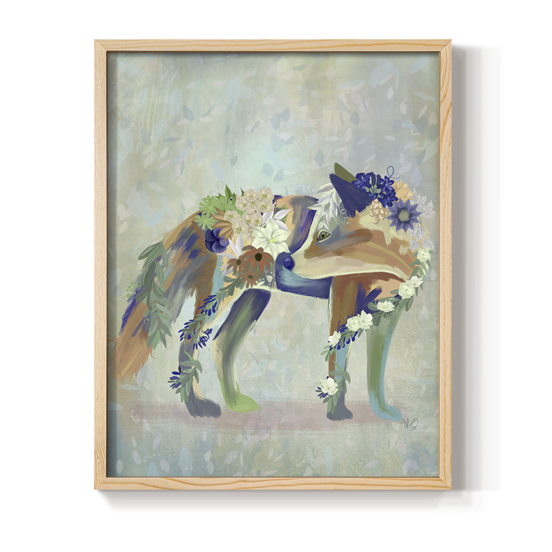 Fantastic Florals Fox, reproduction encadrée debout - bois massif, H 21 po x l 17 po