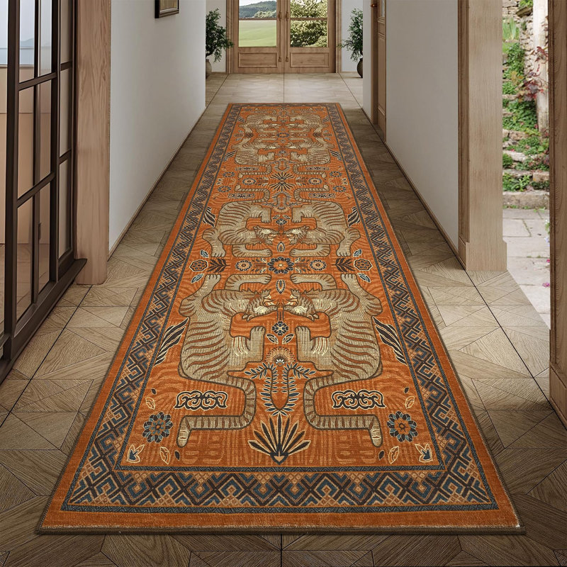 Vintage Tiger Animal Print Machine Washable Area Rug with Rubber Backing for Living Room Bedroom Boho Stain Resistant Foldable Non Slip Shed Resistant Carpet
