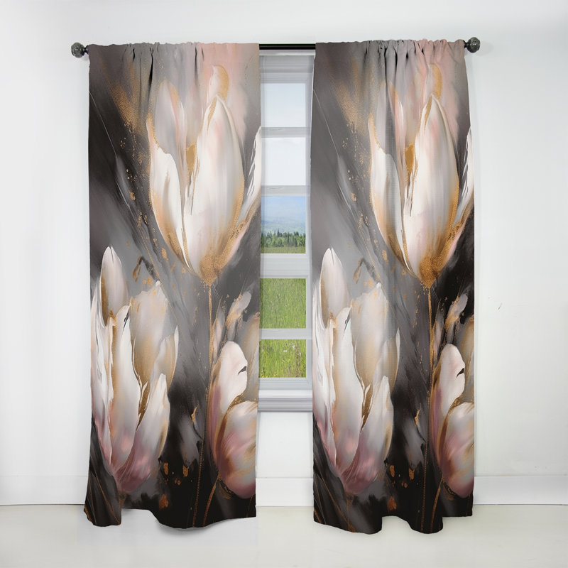Polestra - Cream Serenade Of Tulips II - Tulip Curtain - Velvet Room Darkening - 1 panel, 52" W x 63" L
