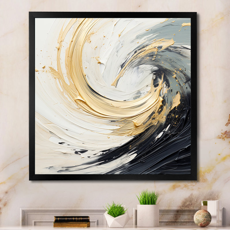 Radiant Revolve Modern Gold Spiral III - Abstract Spirals, art mural, Cadre simple noir, H 30 po x l 30 po x P 1,5 po