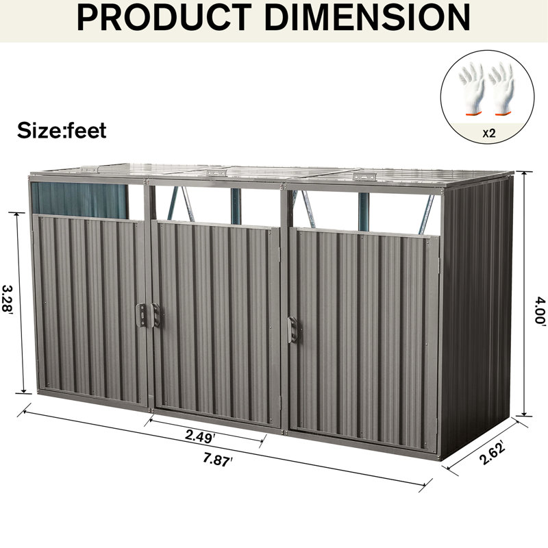 Metal Garbage Bin Shed, Grey - Stores 3 Trash Cans, Made Of Materials, Rust-, Easy To Clean Rust, Ventilated, With Installation And Cleaning