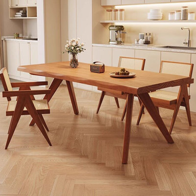 Cherry Wood color Live Edge Rectangular Solid Wood Dining Table