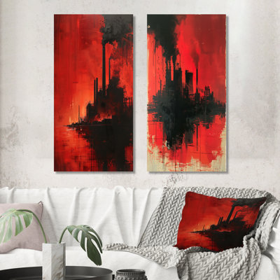 Red Polution Industrial Power Plant I - Power Plants Wall Art, ensemble de 2 pièces
