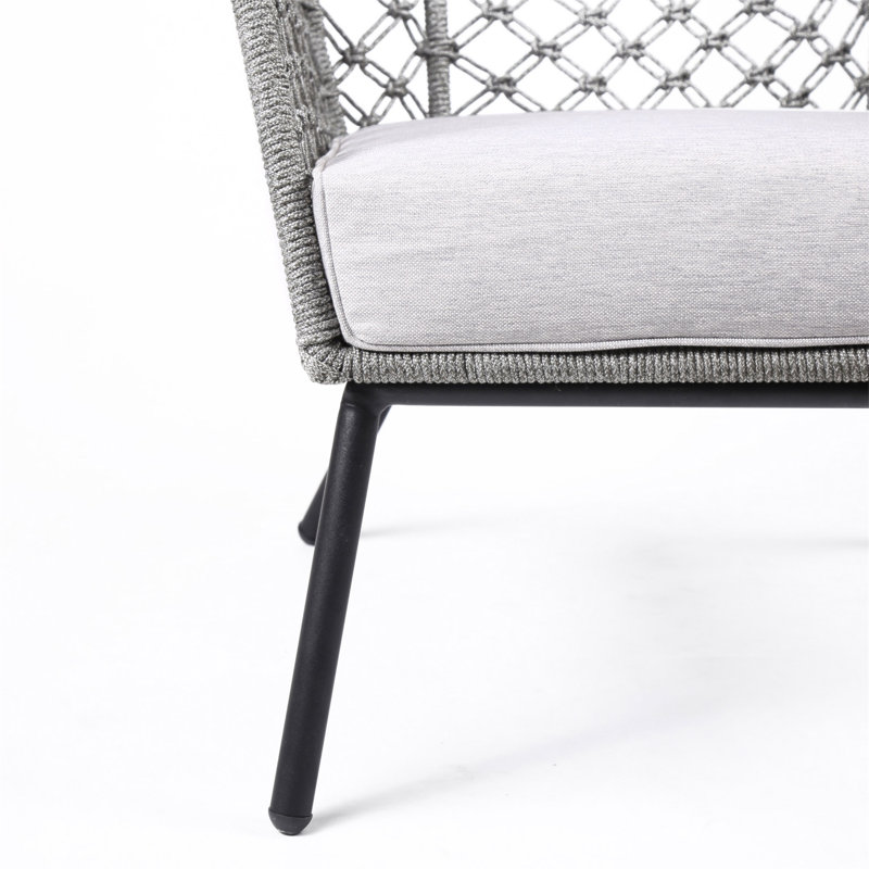 Fauteuil de jardin Marco en acier, intérieur/extérieur, avec corde et coussin gris