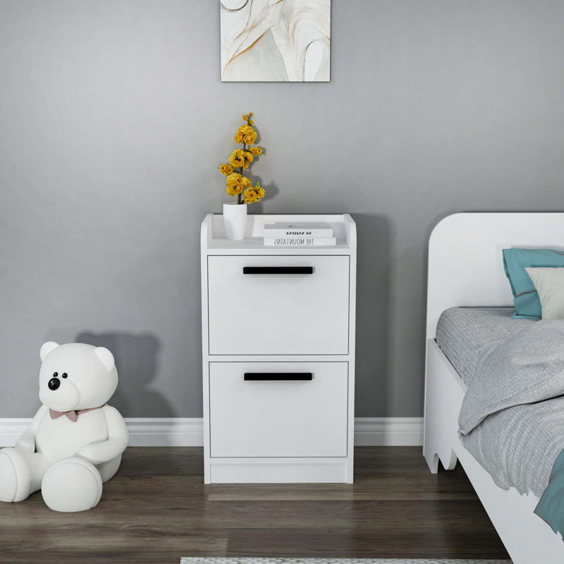 Modern White Nightstand, 17.7 x 31.3 x 11.6 inches | 100% Melamine Coated Particle Board, Thickness: 0.7 inches | Stylish and Functional Design, Perfect for Bedroom or Living Room, Sleek Solid Color Finish