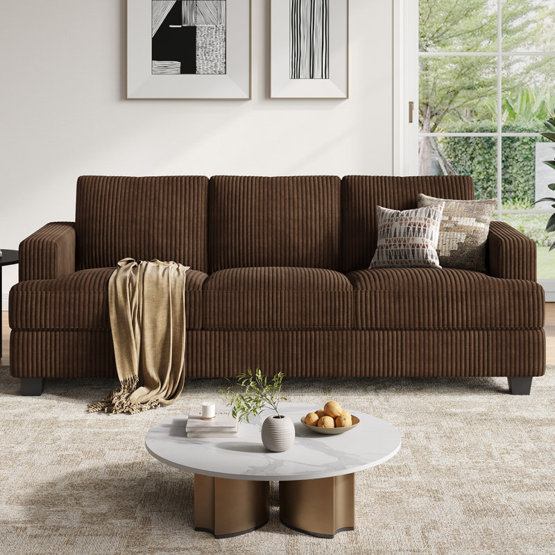 89 Inch Sofa Couch, Fabric 3 Seater Sofa for Living Room Apartment Office, Beige Chenille