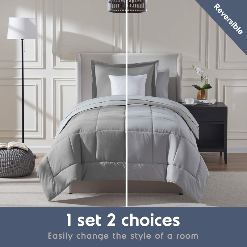 Twin Grey Reversible Microfiber Bed in a Bag Set