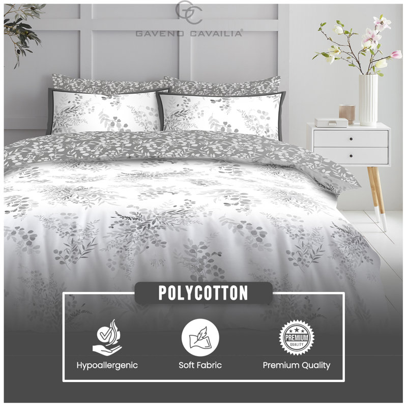 Garden Duvet Cover with Pillowcases - Polycotton Bedding Set - Available in Single Double King Easy Wash Bed Set, Double