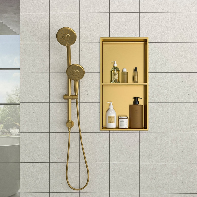 Double tablette 13 "X 25" en acier inoxydable pour niche de douche, Doré