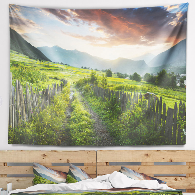 Tapisserie paysage de montagne géorgienne verte, H 50 po x l 60 po