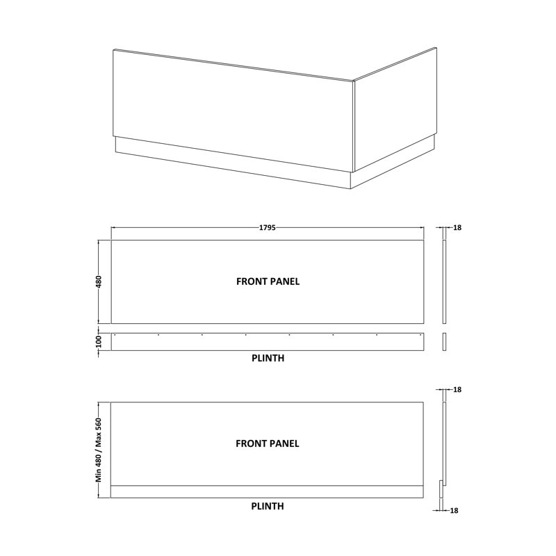 Urban 1800Mm Bath Front Panel, Hacienda Black