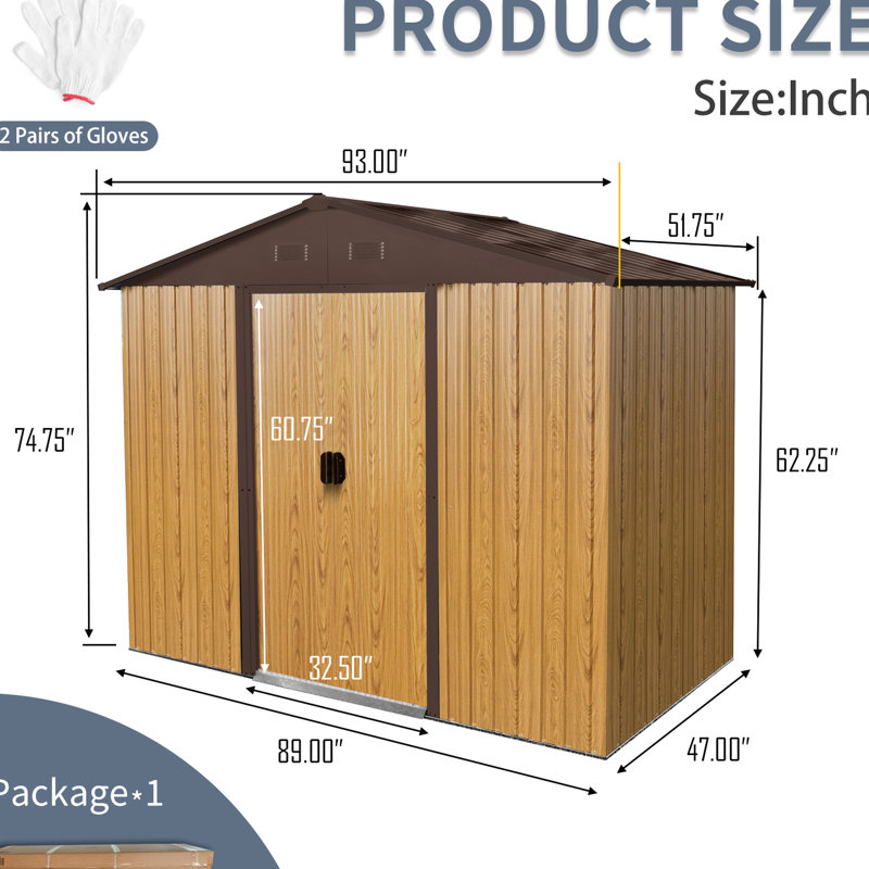 8 Ft X 4 Metal Shed For Lawn - Coffee. Construction With Foundation. Has Lockable Door, Window & Ventilation Functionality Coffee 8x4 Outdoor Shed. Rust-, Galvanized Iron Frame. Includes Lock,