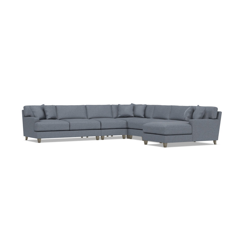 Bernhardt Mila 6-Piece Fabric Sectional, Teal Polyester, Right Hand Facing, 33.5" H x 137" W x 137" D
