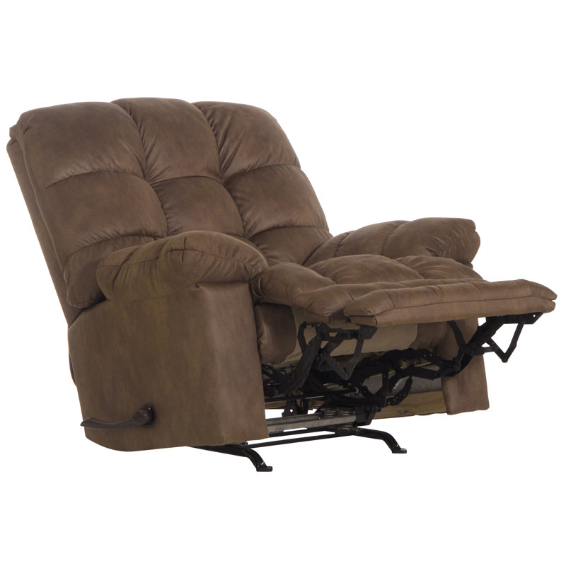 Anky Oversized Chaise Rocker Recliner with Extra Extension Footrest, Brown Polyester