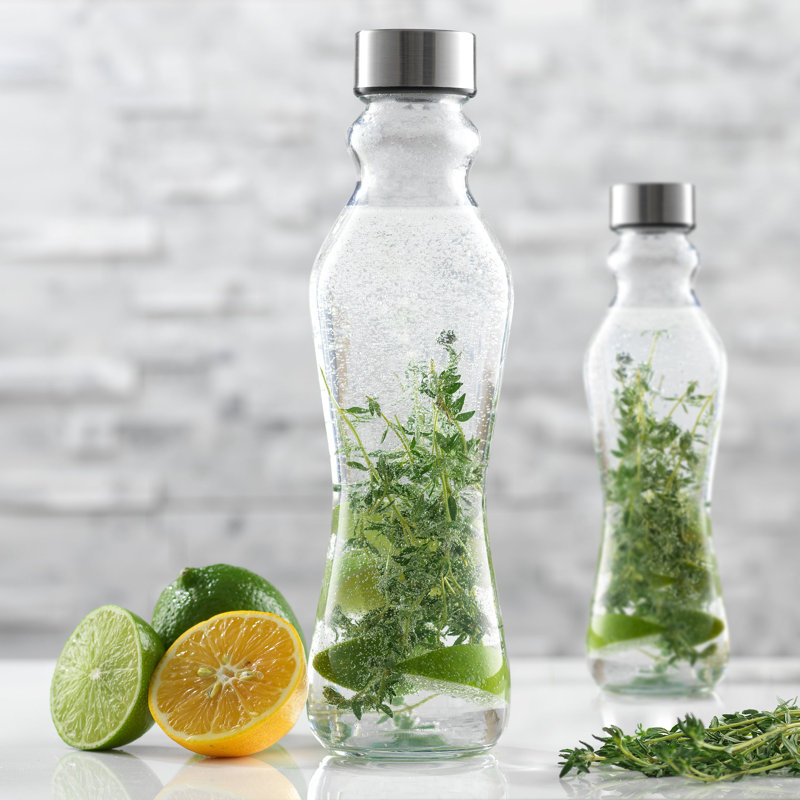 Spring Clear Glass Water Bottles with Stainless Steel Caps - Set of 6