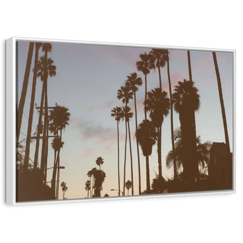 Silhouette des palmiers de Los Angeles, Cadre flottant blanc, 19 po x 13 po