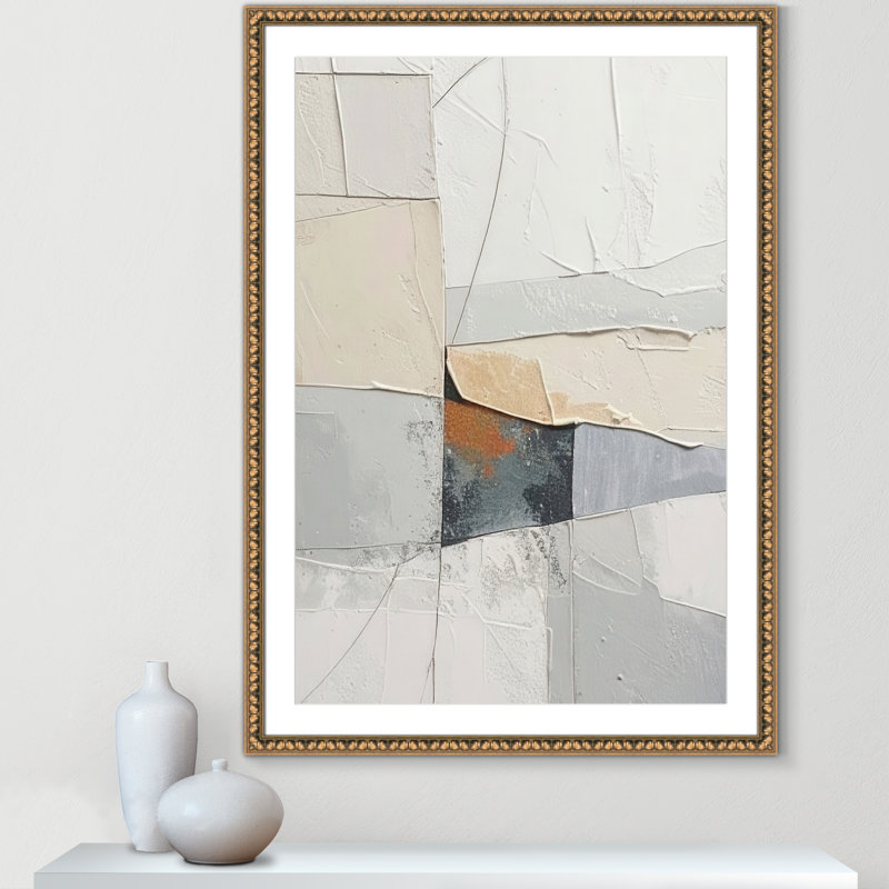 «Plastering I Print» par Alonza Saunders, L 34,5 po x H 48,5 po, Matted Print, Perles de feuilles dorées