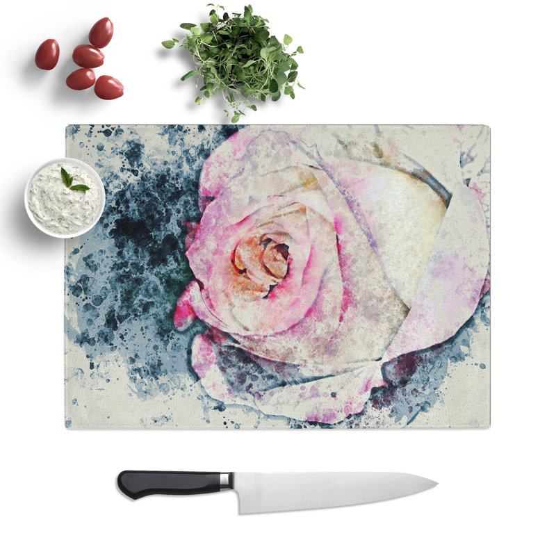 Tempered Glass Tipped Rose Chopping Board, 28.5 cm W x 20 cm L