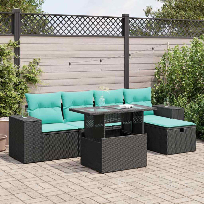  Ensemble de canapé de patio 6 pièces avec coussins en rotin polyacacia, Gris, Vert