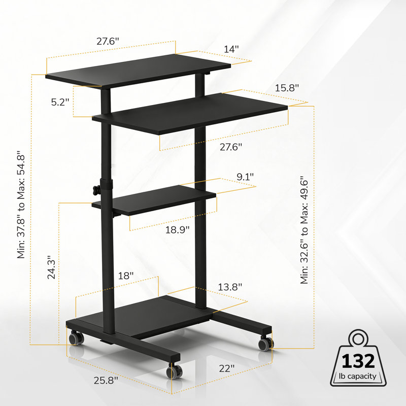 Mount-It! Mobile Standing Desk and Height Adjustable Stand-Up Computer Workstation, Black