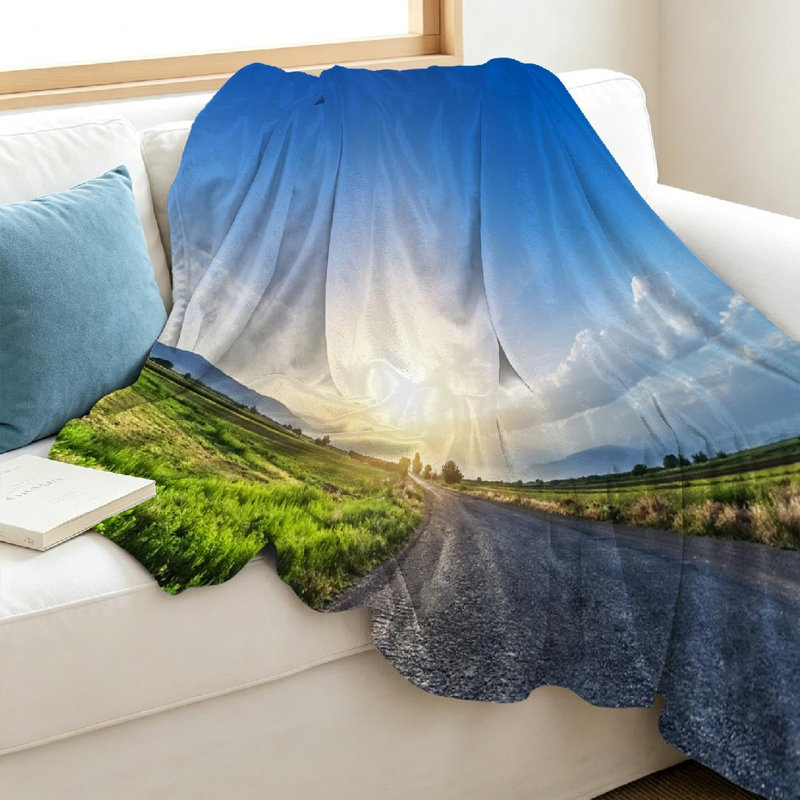 Jeté en molleton bleu flanelle ultra doux, impression d'un seul côté paysage d'été, Throw 40" x 50"