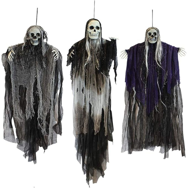 Ensemble de 3 décorations de squelette fantôme suspendues pour Halloween - Grim Reaper