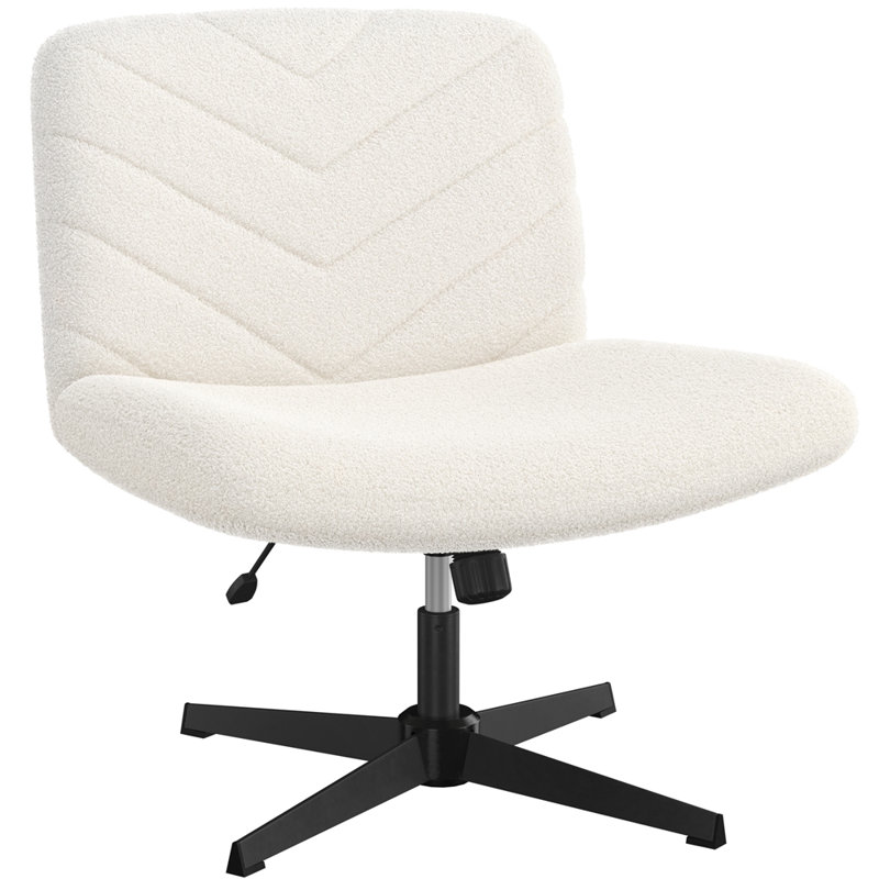 Armless Wide Desk Chair with Cross-shaped Base, Beige Boucle