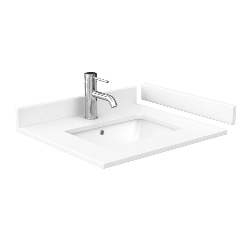 Meuble-lavabo simple autoportant de 24 po avec plateau en marbre Janna, Nickel brossé, Marbre de culture blanc