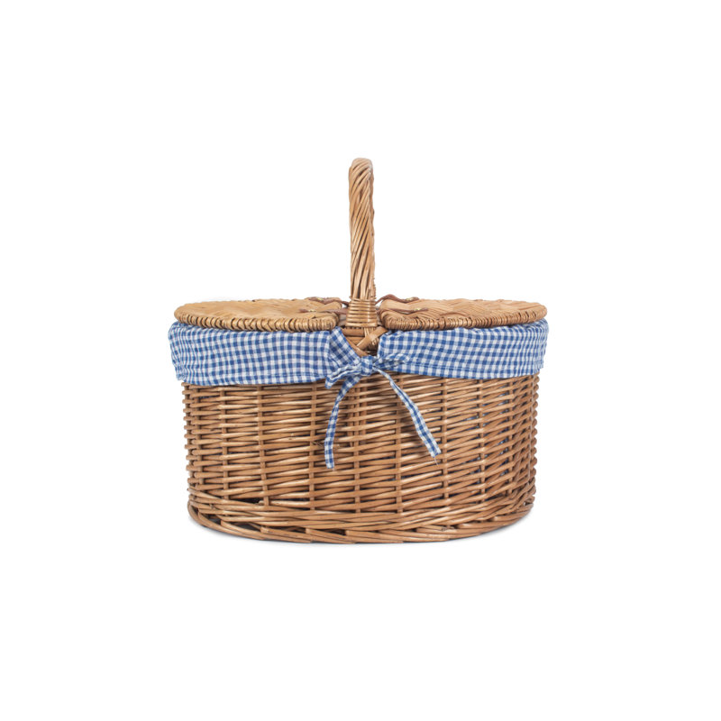 Wicker Lidded Picnic Hamper Basket with Lining, Blue