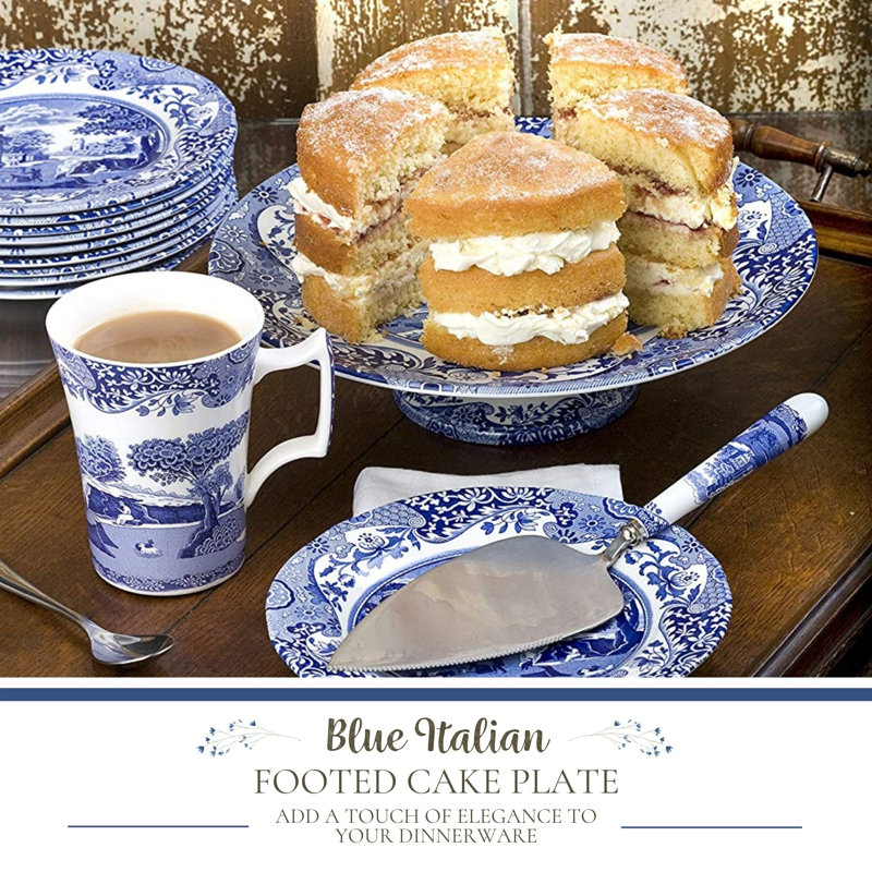 Spode Blue Italian Footed Cake Plate 10.5"
