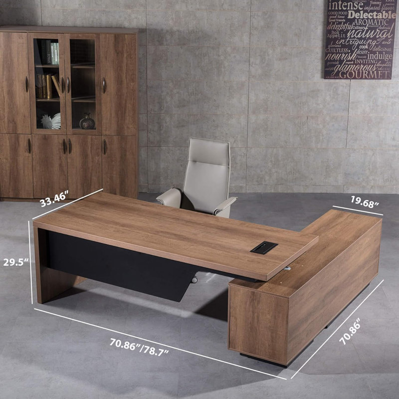 L-Shaped Executive Desk, 70.8"-78.7" Extendable Large Office Desk, Modern Computer Desk Set with Drawers & Storage Shelves, Business Workstation for Home Office