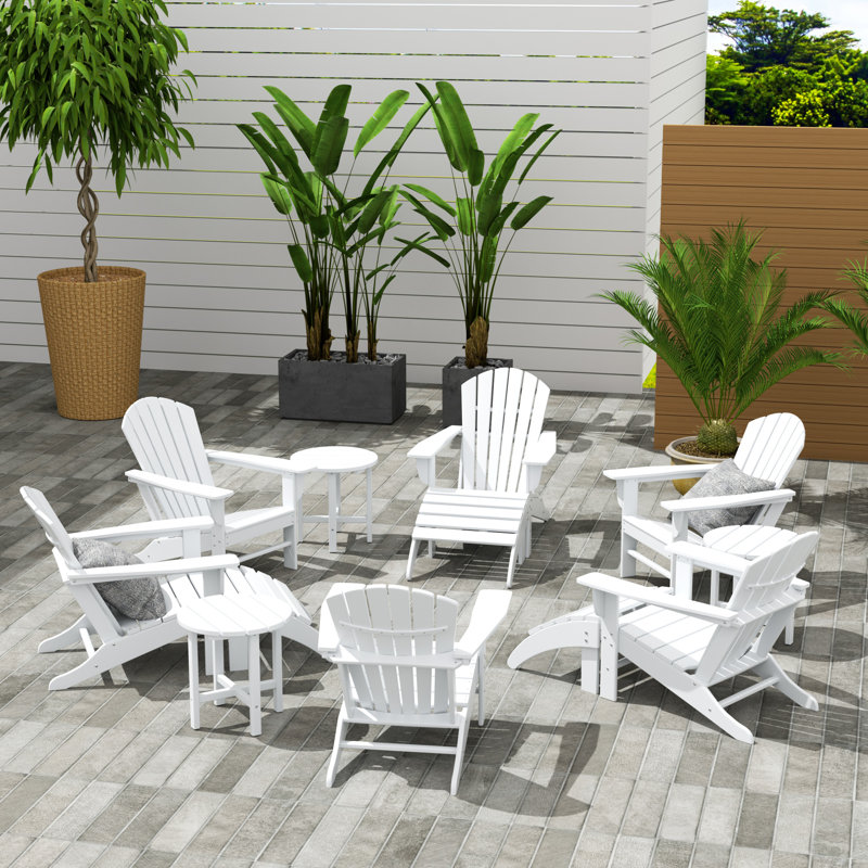 Chaise Adirondack en plastique avec table et repose-pieds Altura, Blanc