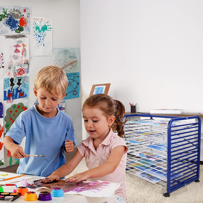Art Drying Rack, 16 Removable Shelves Mobile Paint Drying Rack with Lockable Castors, Canvas Rack Art Storage Ideal for Schools and Art Studios 18" D x 26" W x 26" H