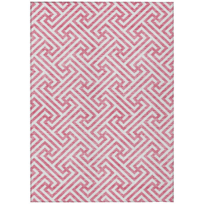 Tapis extérieur lavable à motif géométrique rose et ivoire 3 pi x 5 pi