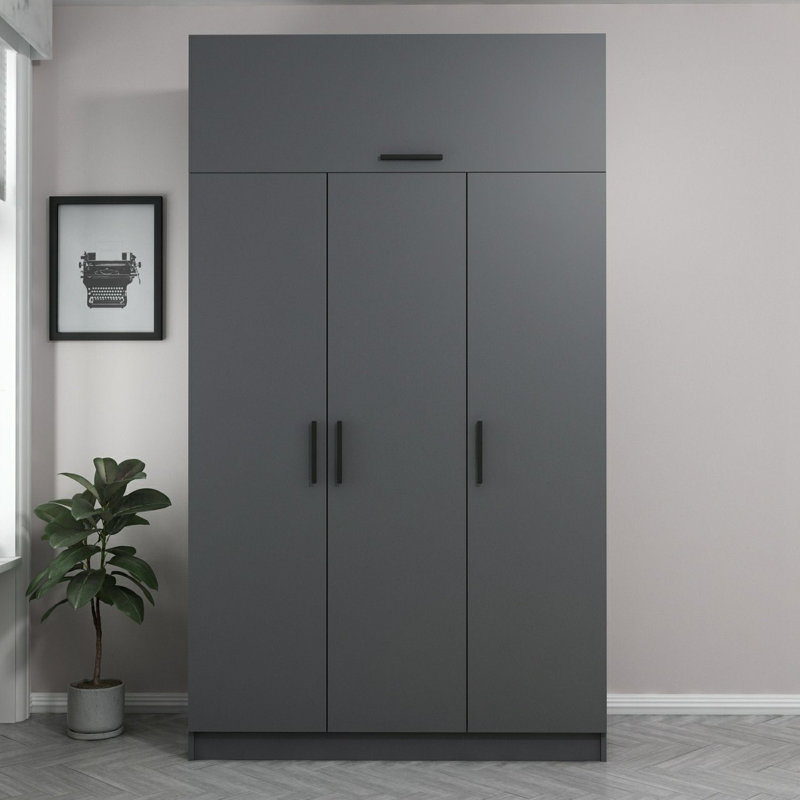 Modern Anthracite Wardrobe with Numerous Shelves, 53.1 x 92.5 x 20.5 inches | 100% Melamine Coated Particle Board, Thickness: 0.7 inches | Durable & Stylish Design, Perfect for Organizing Clothes & Accessories