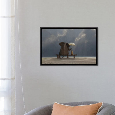 Reproduction d’art, "Elephant and Dog sit Under the Rain" par Mike Kiev