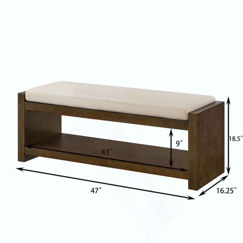 Accent Bench With Lower Shelf Shoe Rack, Padded Seating Bench For Living Room, Modern Compact Bed End Bench With Storage For Bedroom Seating, Removable Cushion