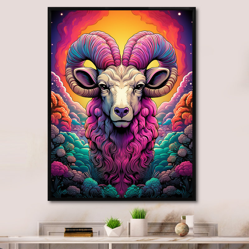 Superbe portrait de chèvre mauve - art mural animal de chèvre, Cadre flottant noir, 44" H x 34" W
