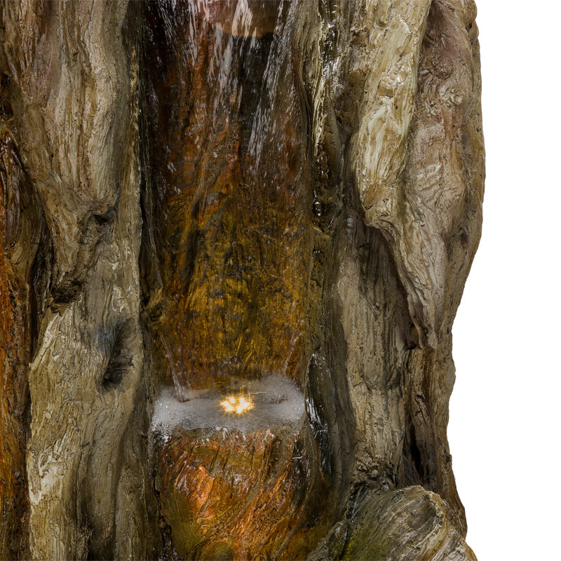 Fiberglass and Resin Tiered Woodcut Fountain, 63" H x 31" W x 40" D