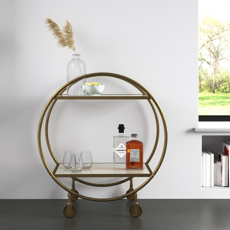 Metal Bar Cart, Gold/White