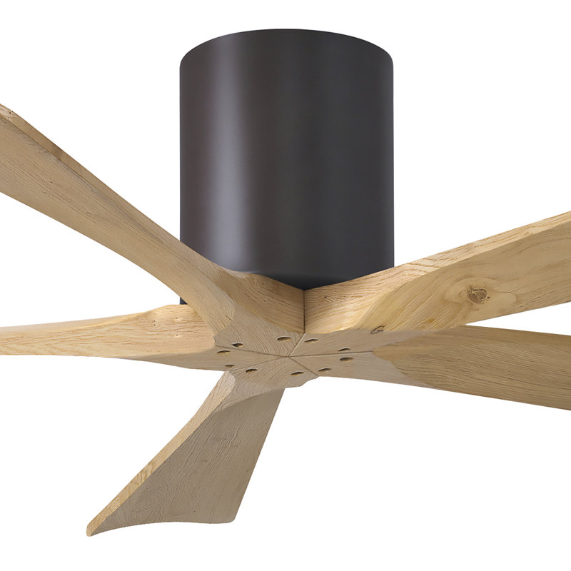 60" Irene 5-Blade Hugger Ceiling Fan with Wall Remote, Textured Bronze, 52", Light Maple Tone