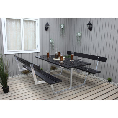 Beather Rectangular Solid Wood Metal Outdoor Dining Table - 444.5 cm W 533.4 cm D