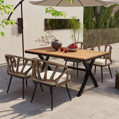 Eclat 4 - Person Rectangular Outdoor Dining Set with Cushions by Bayou Breeze