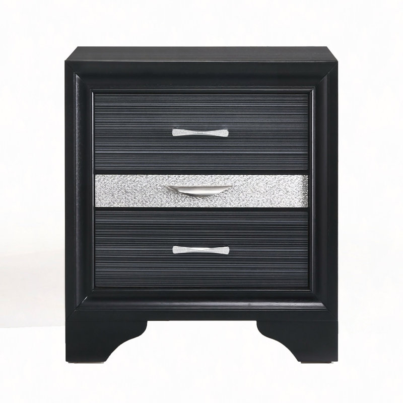 Black 3-Drawer Nightstand