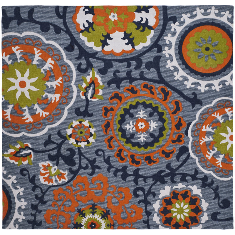 Tapis bleu / orange tissé à la main Columbus, Carré 5'